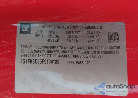 2015 Chevrolet Camaro 2Ss z USA, uszkodzony, nr VIN 2G1FK3DJ5F9104130